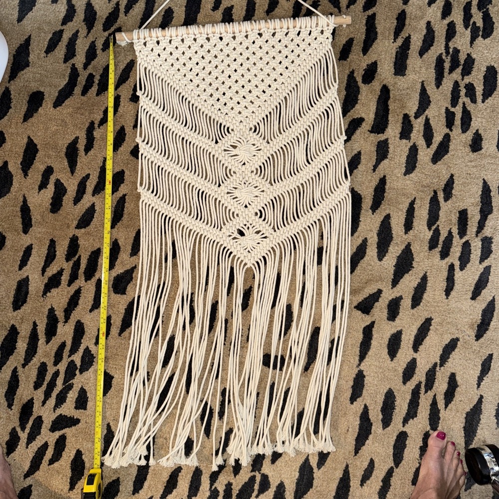 34"L Handcrafted Artisanal Beige Contemporary Macramé Wall Hanging Tapestry 4482